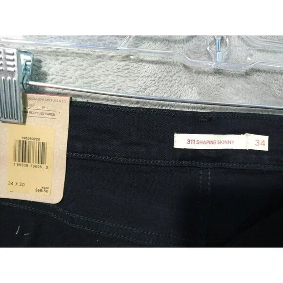 Levis 311 Jeans Womens 34x30 Black Denim Shaping Skinny Mid Rise Stretch - Picture 8 of 10